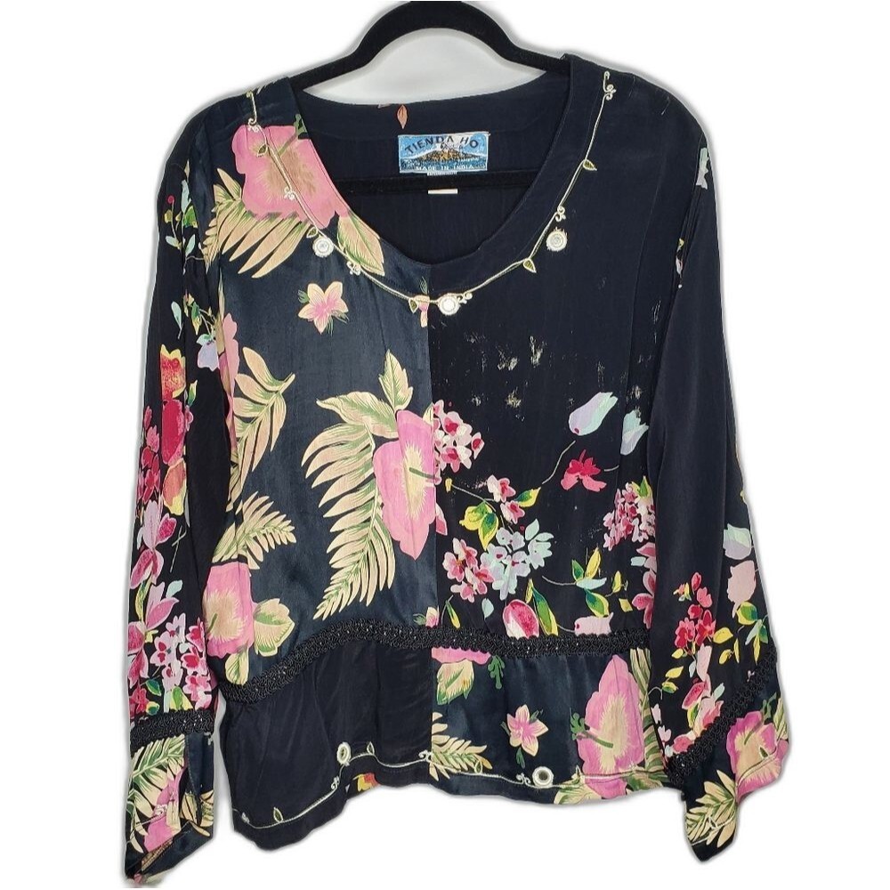 Retro Tienda Ho Black Floral Boxy Full Sleeve Blouse O/S